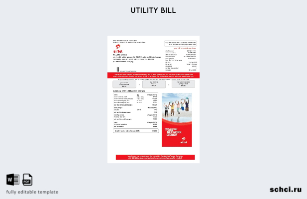 цифровая загрузка шаблон слова счета за коммунальные услуги Индии Airtel